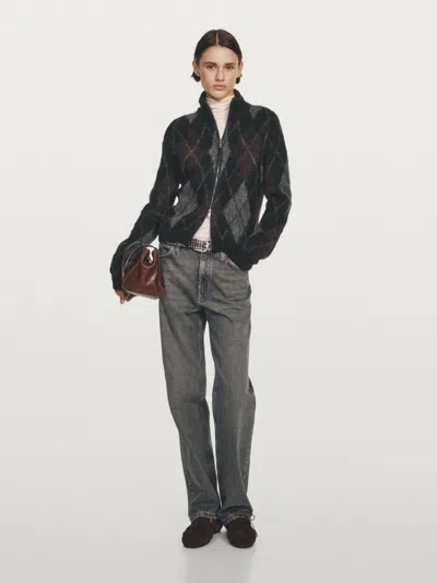 Massimo Dutti Wool And Alpaca Argyle Cardigan In Black