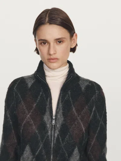 Massimo Dutti Wool And Alpaca Argyle Cardigan In Black