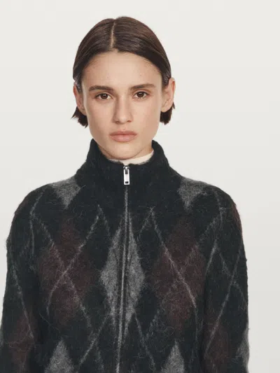 Massimo Dutti Wool And Alpaca Argyle Cardigan In Black