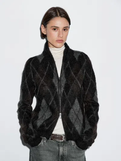 Massimo Dutti Wool And Alpaca Argyle Cardigan In Black