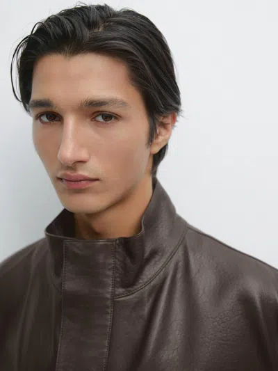 Massimo Dutti Nappa Leather Jacket With Pockets In Multi