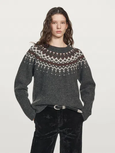 Massimo Dutti 100% Wool Jacquard Knit Sweater In Multi