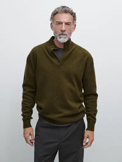 Massimo Dutti Mock Neck Knit Sweater With V In Green
