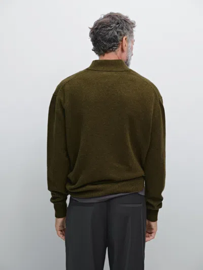 Massimo Dutti Mock Neck Knit Sweater With V In Green