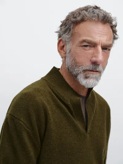 Massimo Dutti Mock Neck Knit Sweater With V In Green