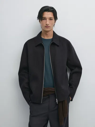 Massimo Dutti Pinstripe Double Wool Blend Jacket In Black