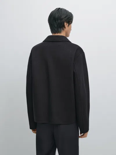 Massimo Dutti Pinstripe Double Wool Blend Jacket In Black