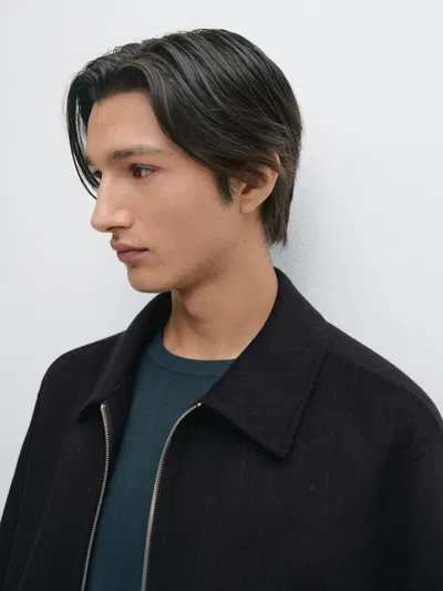 Massimo Dutti Pinstripe Double Wool Blend Jacket In Black