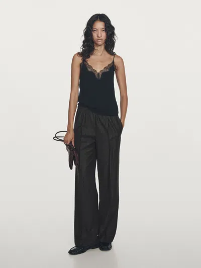 Massimo Dutti Darted Pinstripe Trousers In Black