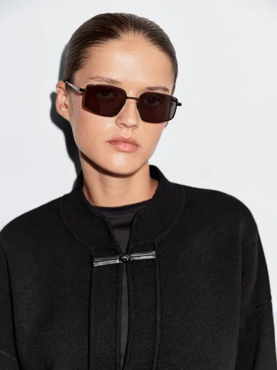 Massimo Dutti Wool Blend Knit Cardigan With Stand Collar In Black