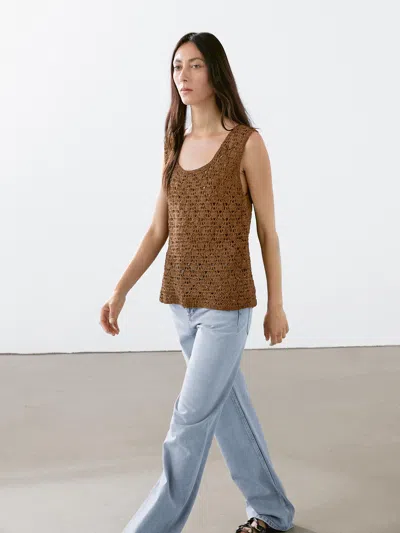 Massimo Dutti Suede Leather Crochet Top