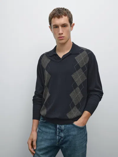 Massimo Dutti Knit Wool Blend Argyle Polo Sweater In Multi