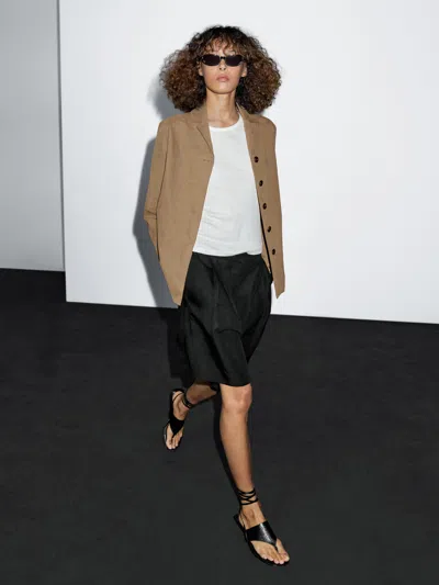 Massimo Dutti Cotton Blend Blazer With Button Detail In Brown