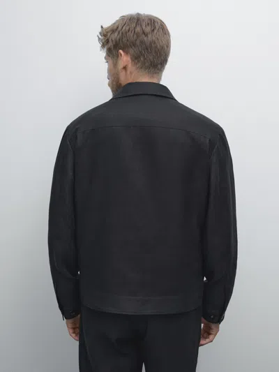 Massimo Dutti 100% Linen Total Look Jacket In Black