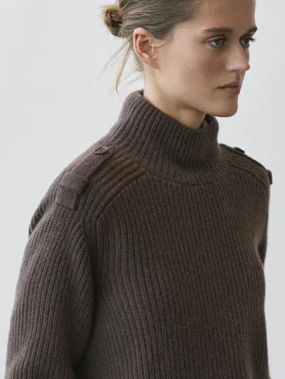 Massimo Dutti Knit Sweater With Shoulder Detail In Brown
