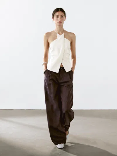 Massimo Dutti 100% Linen Relaxed Fit Trousers In Brown