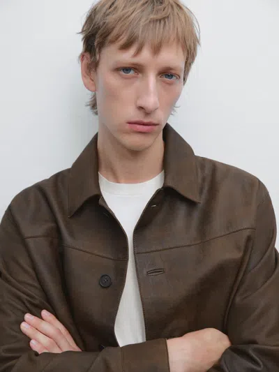 Massimo Dutti Suede Finish Sheepskin Jacket In Brown