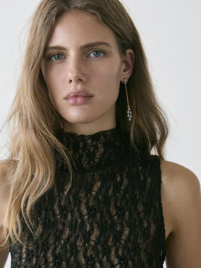 Massimo Dutti Antique Rhinestone Earrings In Metallic