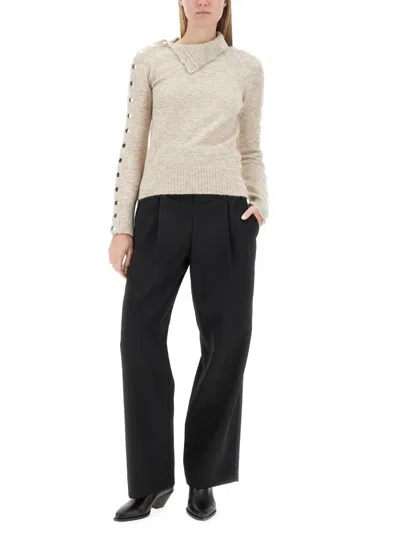 Isabel Marant High Waist Wide Leg Trousers With Button Detail In Multi