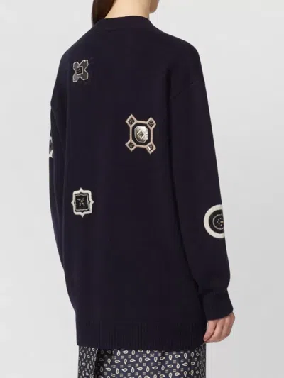 Max Mara Knitwear Longline Design Embroidered Patch Pockets In Black