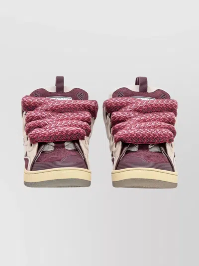 Lanvin Curb Leather And Fabric Sneakers In Beige And Burgundy In Purple