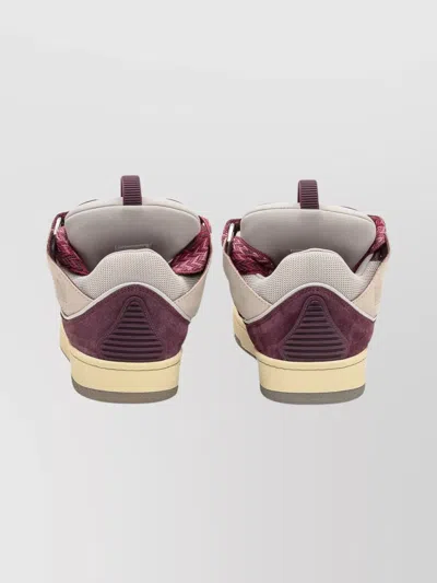 Lanvin Curb Leather And Fabric Sneakers In Beige And Burgundy In Purple