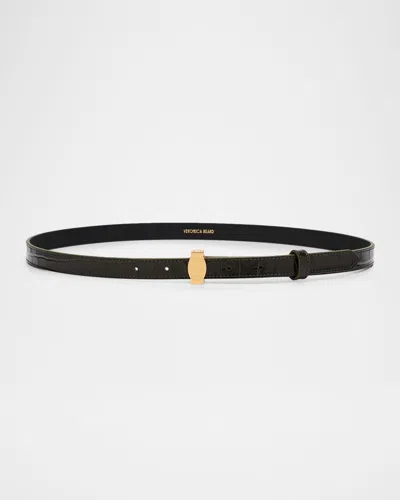 Veronica Beard Dash Croc-embossed Leather Belt In Black