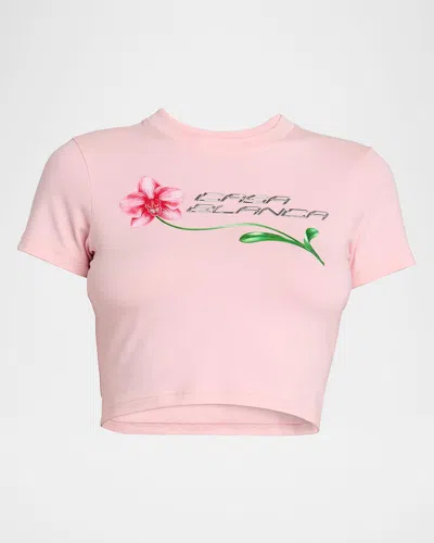 Casablanca Orchid Cropped Stretch Cotton Baby Tee In Animal Print