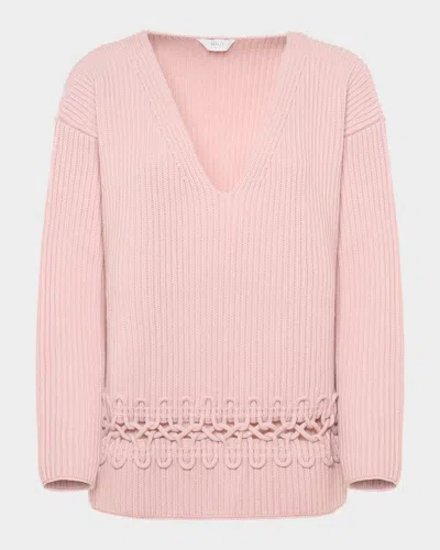 Malo Alma Embroidered Cashmere Rib V-neck Sweater In Pink