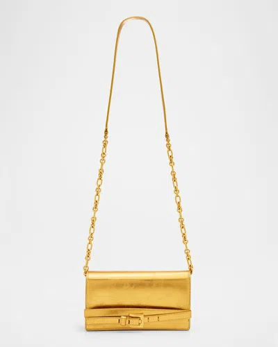 Balmain Anthem Belted Metallic Leather Crossbody Bag In Gold