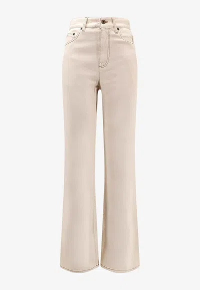 Burberry Straight Trousers Belt Loops Back Pockets In Neutral