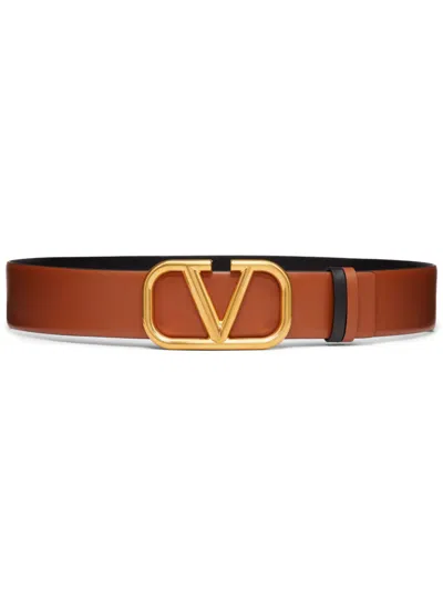 Valentino Garavani Reversible Vlogo Signature Belt In Polished Calfskin 30 Mm In Brown