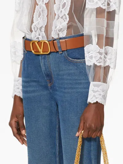 Valentino Garavani Reversible Vlogo Signature Belt In Polished Calfskin 30 Mm In Brown