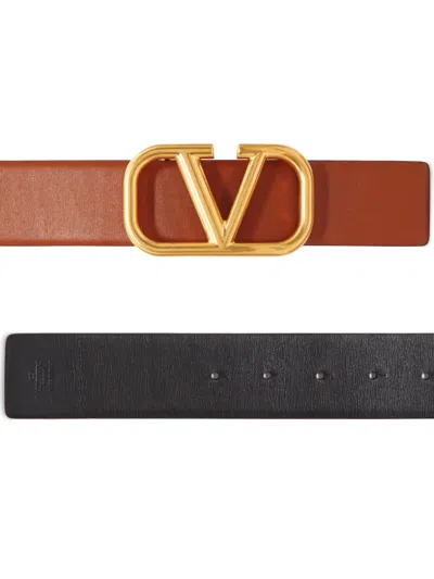 Valentino Garavani Reversible Vlogo Signature Belt In Polished Calfskin 30 Mm In Brown