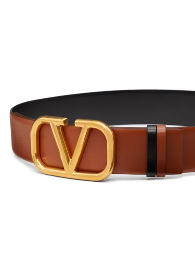 Valentino Garavani Reversible Vlogo Signature Belt In Polished Calfskin 30 Mm In Brown