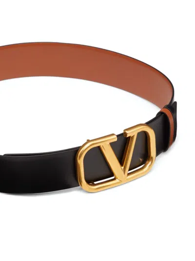 Valentino Garavani Reversible Vlogo Signature Belt In Polished Calfskin 30 Mm In Brown