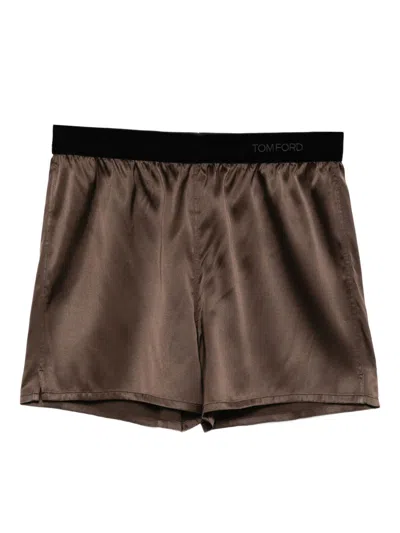 Tom Ford Silk Pajama Shorts In Brown