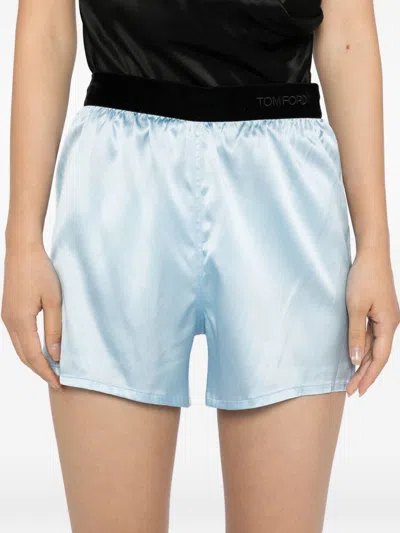 Tom Ford Stretch Silk Satin Relaxed Pj Shorts In Blue