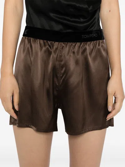 Tom Ford Silk Pajama Shorts In Brown