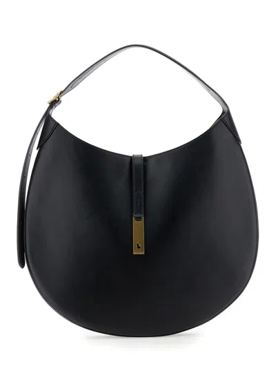 Polo Ralph Lauren Black Shoulder Bag With Logo Detail In Smooth Leather Woman In Black