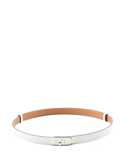 Pre-owned Hermes Kelly Epsom-leather Belt In White