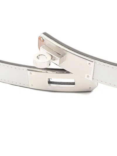 Pre-owned Hermes Kelly Epsom-leather Belt In White