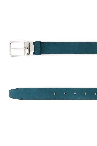 Montblanc Suede Reversible Belt Smooth Finish Design In Blue