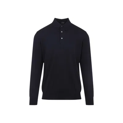 Kiton Classic Black Polo T-shirt With Buttoned Placket In Blue