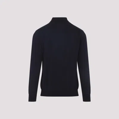 Kiton Classic Black Polo T-shirt With Buttoned Placket In Blue