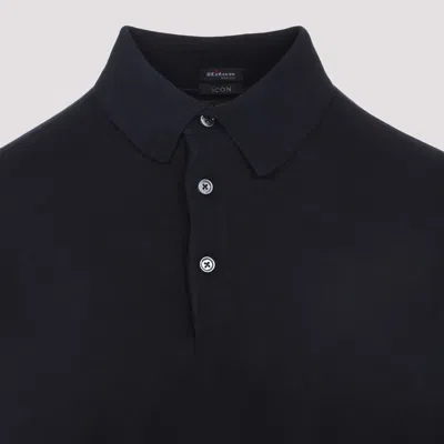 Kiton Classic Black Polo T-shirt With Buttoned Placket In Blue