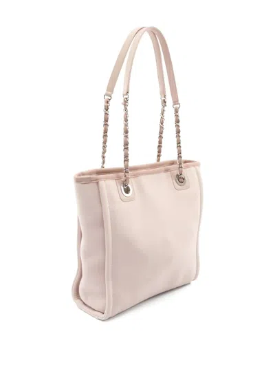 Pre-owned Chanel 2014-2015 Pm Deauville Chain-strap Logo-detail Tote Bag In Neutral