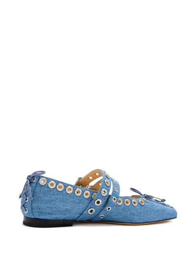 Mach&mach Eyelet-lace Ballet Flats In Blue