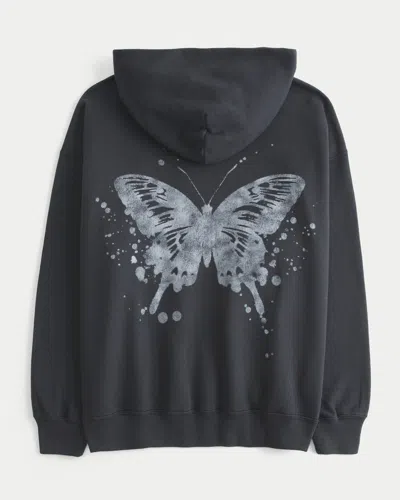 Hollister Oversized Butterfly Graphic Hoodie In Black