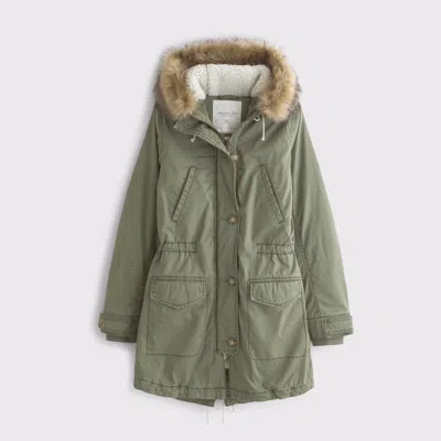 Abercrombie & Fitch Fleece-lined Parka In Green